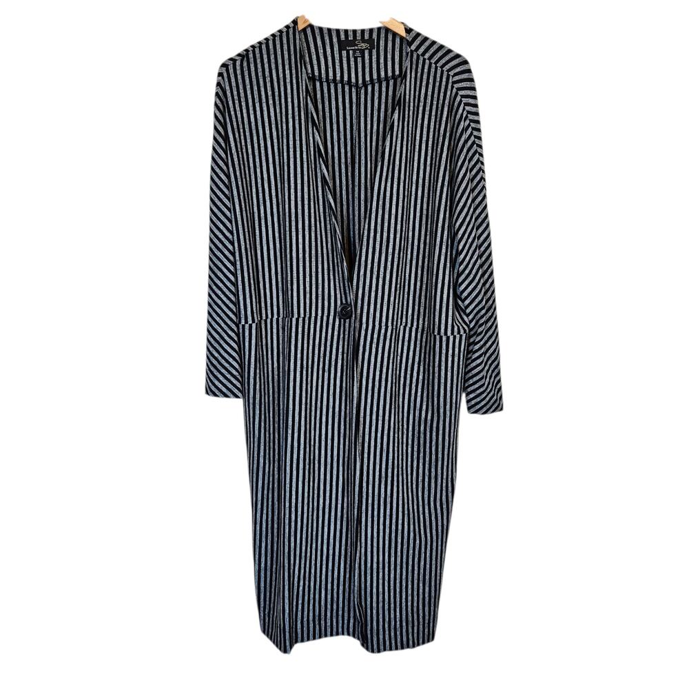 Suzanne Betro Striped Long Line Cardigan Single Button Plus Size 1x Casual Fall